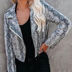Suede snakeskin moto jacket